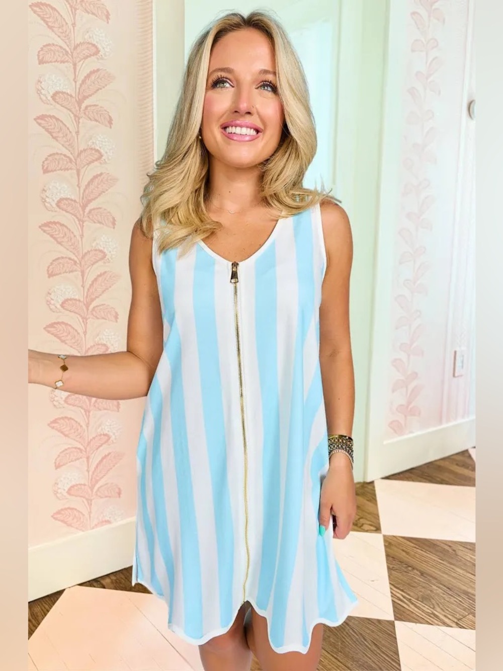 SSYS Sleeveless Get Ready Robe XXL 2XL blue white cabana stripe short zip front